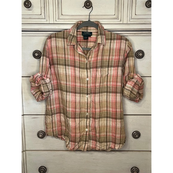 Lauren Ralph Lauren Classic Fit Coastal Plaid Button Down Shirt Women's Large - Picture 4 of 8
